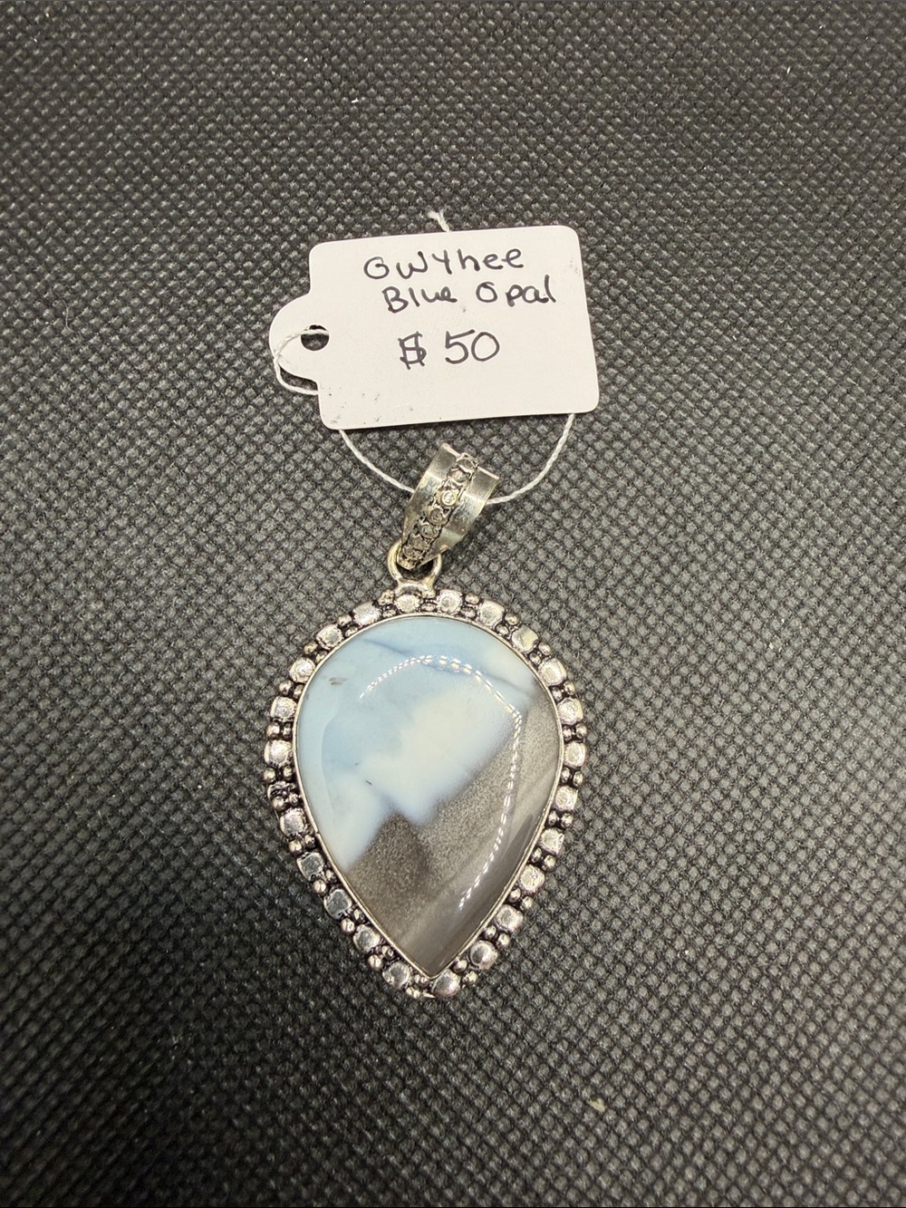 Blue Owyhee Opal Teardrop Pendant - 925 Silver 2.2”